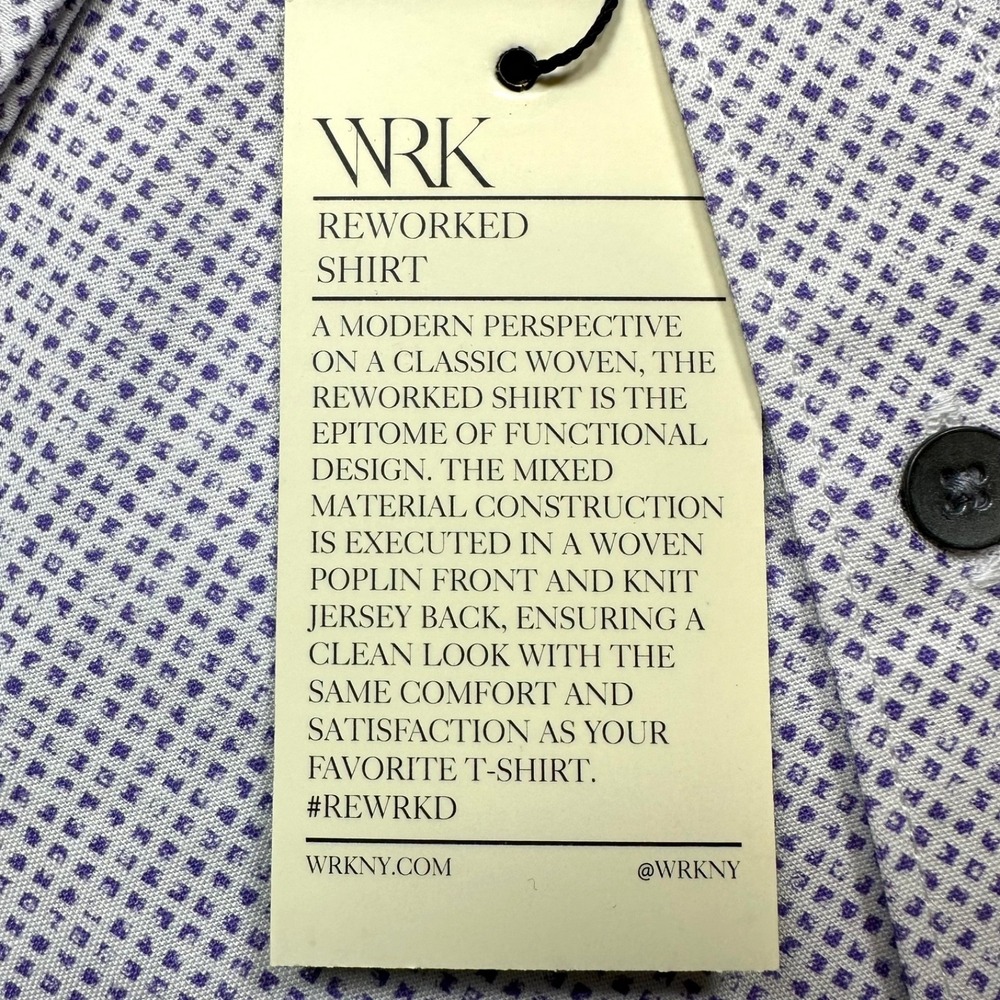 WRK Men's Med Slim Fit ReWorked Shirt NWT Short Sleeve Lilac Button Down Shirt - Picture 5 of 10